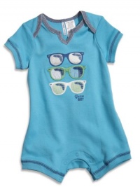 GUESS Kids Boys Newborn Boy Screen-Printed Sunglass Romp, TURQUOISE (6/9M)