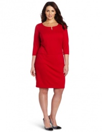 AGB Women's Plus-Size Long Sleeve Front Neck Dress