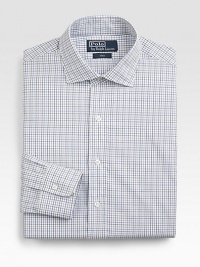 A trim, modern fit from ultra-silky 120s-quality two-ply cotton poplin yarns in a checked design for polished refinement. Buttonfront Moderate spread collar Embroidered logo detail Cotton Machine wash Imported 