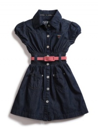 GUESS Kids Girls Shirtwaist Dress with Smocking, DARK STONEWASH (14)