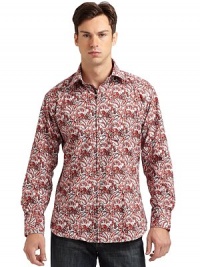 THE LOOKSpirited Euro stylingBright paisley print on crisp poplinSignature square buttonsSpread collar with single button at backLong sleeves with button cuffsRibbon trim inside collar, placket and at cuff placketContrast embroidered logo at back yokeTHE MATERIALCottonCARE & ORIGINMachine washImported