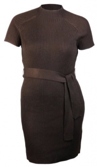 Calvin Klein Women's Belted Sweater Dress Large Cocoa Heather Brown