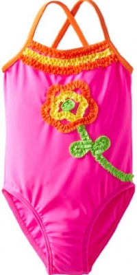 Flapdoodles Girls 2-6X Flower Ruffle 1 Piece, Malibu Pink, 5