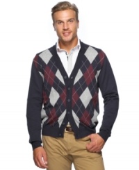 Smarten up your look this season with this classic argyle patterned cardigan sweater from Argyleculture.