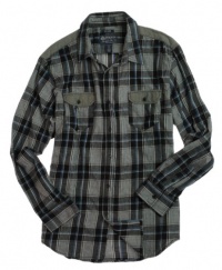 American Rag Mens Flannel Pocketed F Button Up - Style FLANNELBLK2XL