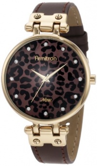 Armitron Women's 75/4036BMGPBN Swarovski Crystal Accented Gold-Tone Leopard Print Dial Brown Leather Strap Watch