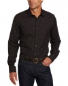 Perry Ellis Men's Long Sleeve Slim Fit Herringbone Plaid Woven