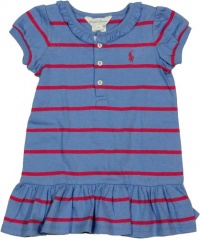 Ralph Lauren Layette Girl's Striped Dress (9 Month, Harbor Blue)