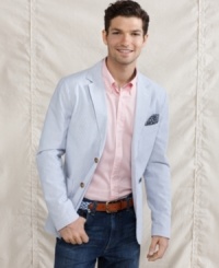 Button up your seasonal preppy look with this striped blazer from Tommy Hilfiger.