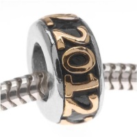 22K Gold Plated New Year '2012' On Silver Tone Large Hole Bead Fits Pandora (1)