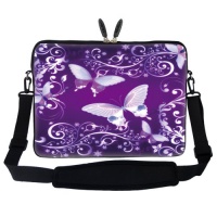 17 inch Purple Butterfly Design Laptop Sleeve Bag Carrying Case with Hidden Handle & Adjustable Shoulder Strap for 16 17 17.3 Apple Macbook, Acer, Asus, Dell, Hp, Sony, Toshiba, and More