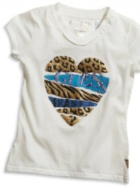 GUESS Kids Girls Big Girl V-Neck Logo Tee, CREAM (10/12)