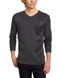 Calvin Klein Sportswear Men's Logo - Long Sleeve V Neck Heavy Weight Tee, Fatigue, Large