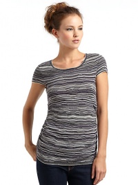 THE LOOKStriped and zigzag designRound necklineShort sleevesRuched sidesTHE FITAbout 26 from shoulder to hemTHE MATERIALViscose/nylon/merino wool/cashmereCARE & ORIGINHand washImportedModel shown is 5'9 (175cm) wearing US size Small. 