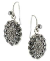 Moody circles add a bold touch to your look. These drop earrings by 2028 feature an oval silhouette decorated with faux-marcasite accents. Crafted in silver tone mixed metal. Approximate drop: 3/4 inch.