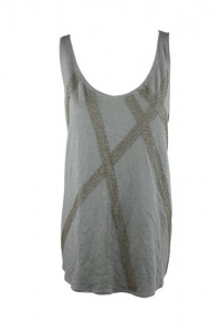 Eileen Fisher Womens Beaded Front Pattern Linen Scoop Tank Top