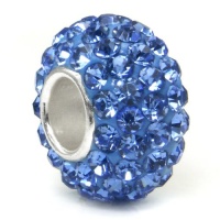 Swaroski Tanzanite Blue Crystal Ball Bead Sterling Silver Charm Fits Pandora Chamilia Biagi Trollbeads European Bracelet