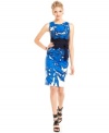 T Tahari updates a classic petite sheath with the color of the season: eye-catching cobalt blue. The modern print darkens in the middle to give the illusion of an even-slimmer waist!