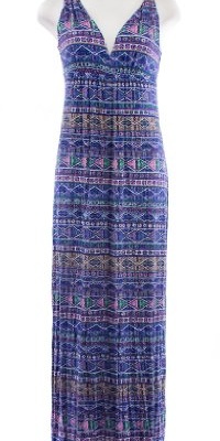 AQUA Purple Printed Jersey V-Neck Sleeveless Maxi Dress Small