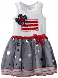 Bonnie Jean Girls 2-6X Flag Appliqued Tutu Dress, White, 4T