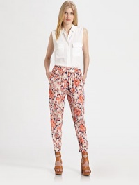 On-trend silk pants in a vivacious floral print with a comfortable elastic waistband, front pleating and banded cuffs. Elastic waistbandBanded cuffsRise, 12Inseam, 27SilkDry cleanMade in USA of imported fabricModel shown is 5'9½ (176cm) wearing US size Small.