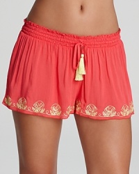 With hand-embroidered details, these OndadeMar shorts step up your poolside style with punchy hues and trend-right tassels.