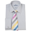 Savile Row Mens Grey White Bengal Stripe Regular Fit Dress Shirt Double Cuff