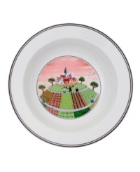 Farmers till fields up and down the hillside on this Design Naif rim cereal bowl, featuring premium Villeroy & Boch porcelain.