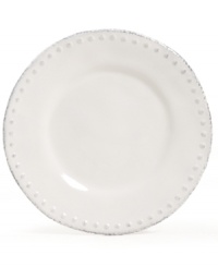 Elegant is an understatement with the Blanc Brigette salad plate by Versailles Maison. Raised dots and a soft white finish adorn beautifully distressed earthenware.