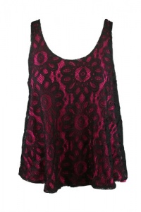 Aqua Womens Lined Black Floral Lace Overlay Scoop Tank Top