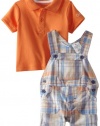 Calvin Klein Baby-Boys Newborn Polo Top With Plaided Shortall, Orange, 3/6 Months