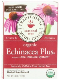 Traditional Medicinals Organic Echinacea Plus, 16 Wrapped Tea Bags (Pack of 6)