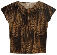 Michael Kors Womens English Pheasant Print S/S Cowl Neck Blouse Top