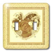 Jaclinart Rose Heart Garden Nature Florals Flowers Damask - Antique gold heart rose surrounded by golden tan damask and tile frames - Light Switch Covers - double toggle switch