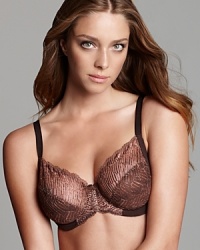 This underwire bra from Wacoal features mesh patterned soft cups and scalloped lace trim for a feminine finish. Style #855217.