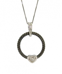 Elegant Sterling Silver 925 Brilliant Cut Genuine Diamonds Black Rhodium Twisted Station Circle Pendant Necklace with Heart Center with Chain