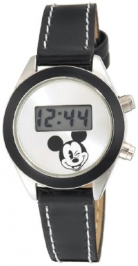 Disney Unisex MK1040A Mickey Mouse Digital Silver Sunray Dial Black Strap Watch