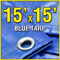 15' X 15' Blue 6-mil Waterproof Poly Tarp Boat Cover 15x15 Tarpaulin for Camping Tent Shelter Shade Canopy Woodpile Roof etc.