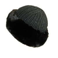 Tissavel Faux Fox Cuff Hat with Knit Crown By Surell Accessories (Black/Black)