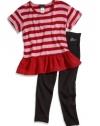 GUESS Kids Girls Little Girl Striped Peplum Top and Leggi, RED (2T)