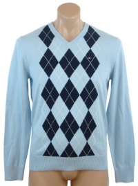 Tommy Hilfiger Mens Long Sleeve Argyle V-Neck Pullover Sweater - M - Light Blue/Navy