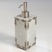 Elaborate, elegant bath accessories for the traditional home, hand-enameled with antique silver accents.