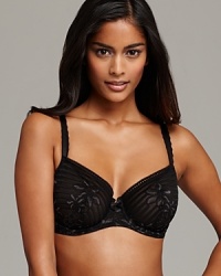 The marriage of floral lace with tonal stripes creates an elegant cup on this supportive underwire bra from Wacoal. Style #855204.