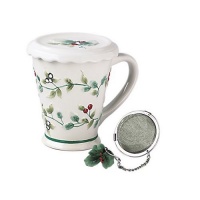 Pfaltzgraff Winterberry 12-Ounce Covered Stoneware Mug with Stainless-Steel Tea Diffuser