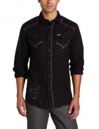 Marc Ecko Cut & Sew Men's Long Sleeve Washed Poplin Shirt with Graphic