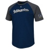 MLB Milwaukee Brewers Big Leaguer Fashion Crew Neck Ringer T-Shirt, Navy Heather/Charcoal Heather, Large