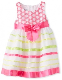 Bonnie Jean Girls 2-6X Pastel Ribbon Stripe Dress, Pink, 4T