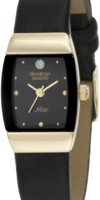 Armitron Women's 753594BKBK NOW Diamond Accented Gold-Tone Black Leather Dress Watch