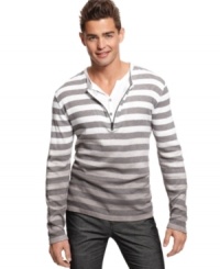 This stylish stripped long sleeve tee by Bar III is sure to become your new favorite weekend shirt.