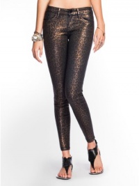 GUESS Brittney Coated Leopard-Print Denim Leggings